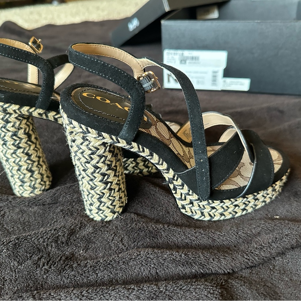 Coach Black and Cream Espadrille Heels. New with Box.